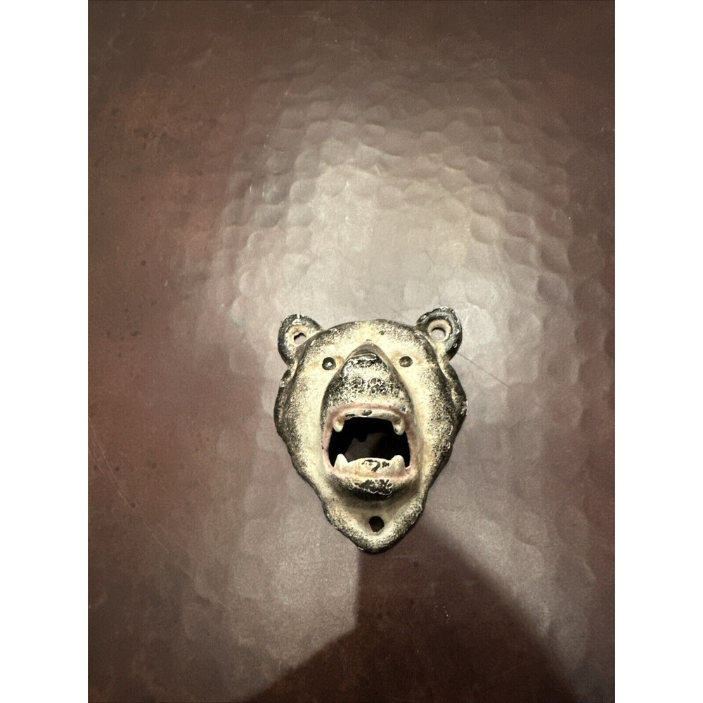 Vintage Style Cast Iron Grizzly Bear Bottle Opener Wall Mount Man Cave Cabin